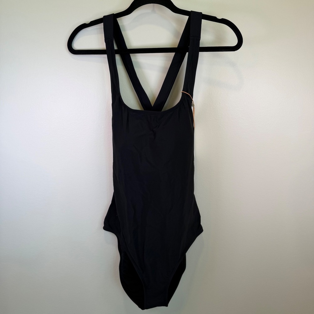 Quince Women Black Recycled Cross Back One Piece Swimsuit ATG001 Size L NWT